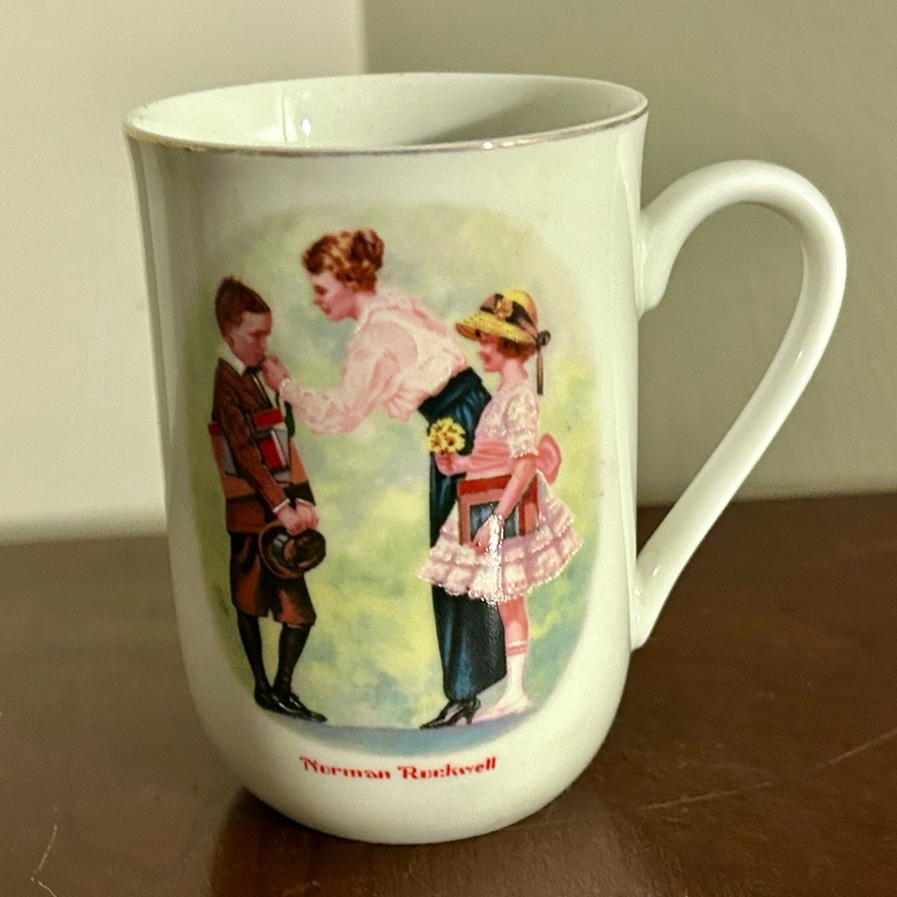 Vintage 1986 Norman Rockwell Mug Featuring The Artwork "The First Day of School"